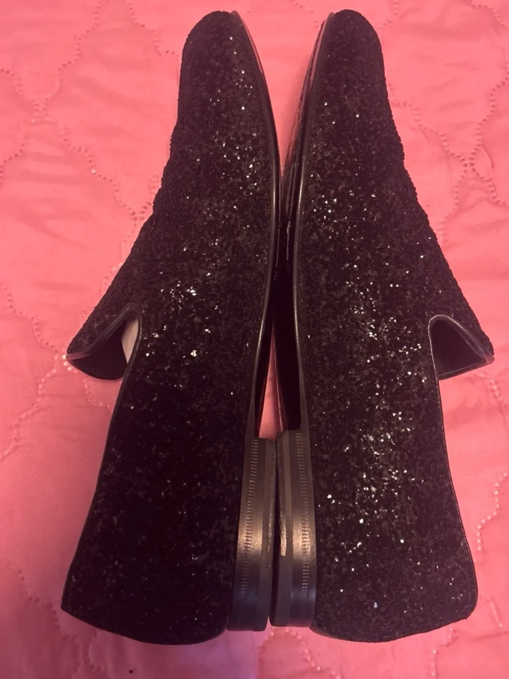 Jimmy Choo Black Glitter Slip-On Loafers